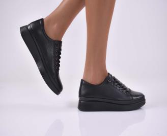 Дамски сникърси  обувки естествена кожа с ортопедична стелка черни EOBUVKIBG