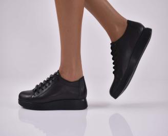 Дамски равни обувки естествена кожа с ортопедична стелка черни EOBUVKIBG