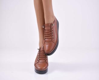 Дамски равни обувки естествена кожа  кафяви EOBUVKIBG