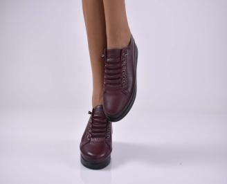 Дамски равни обувки естествена кожа  бордо EOBUVKIBG