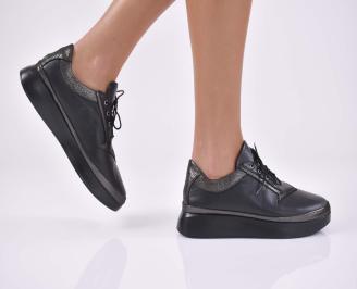 Дамски равни обувки естествена кожа  черни EOBUVKIBG