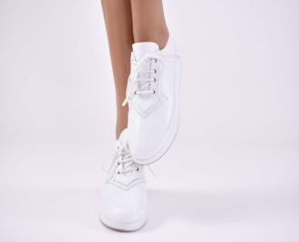 Дамски равни обувки естествена кожа с бели EOBUVKIBG