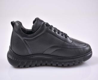 Мъжки спортни обувки естествена кожа с ортопедична стелка черни EOBUVKIBG