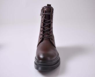 Мъжки спортни обувки естествена кожа с ортопедична стелка кафяви EOBUVKIBG