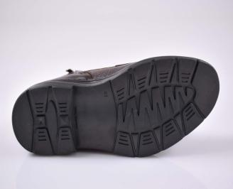 Мъжки спортни обувки естествена кожа с ортопедична стелка кафяви EOBUVKIBG