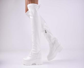 Дамски чизми на платформа бели EOBUVKIBG