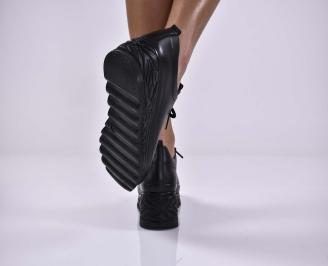 Дамски обувки на платформа естествена кожа  черни EOBUVKIBG 3
