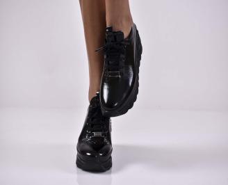 Дамски обувки на платформа естествена кожа  черни EOBUVKIBG