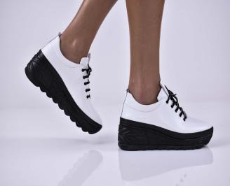 Дамски обувки на платформа естествена кожа  бели EOBUVKIBG
