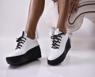 Дамски обувки на платформа естествена кожа  бели EOBUVKIBG
