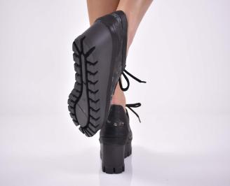 Дамски обувки на платформа естествена кожа черни EOBUVKIBG 3