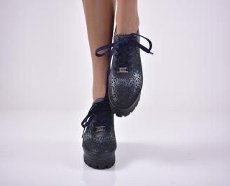 Дамски обувки  естествена кожа сини EOBUVKIBG