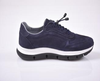 Мъжки спортни обувки естествен набук естествен хастар с ортопедична стелка сини EOBUVKIBG