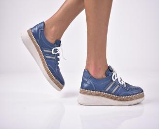 Дамски равни обувки естествена кожа сини EOBUVKIBG