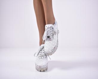 Дамски  обувки на платформа  естествена кожа бели EOBUVKIBG