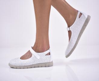 Дамски равни обувки естествена кожа бели EOBUVKIBG