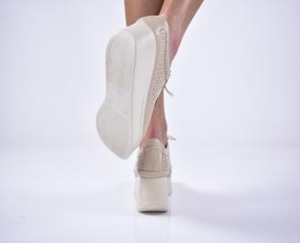 Дамски обувки на платформа естествена кожа бежови EOBUVKIBG 3