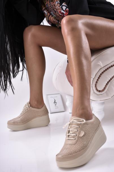 Дамски обувки на платформа естествена кожа бежови EOBUVKIBG