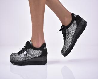 Дамски обувки на платформа естествена кожа черни EOBUVKIBG