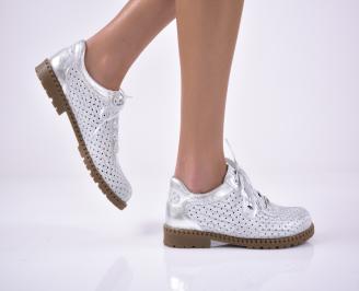 Дамски обувки  естествена кожа сребристи EOBUVKIBG