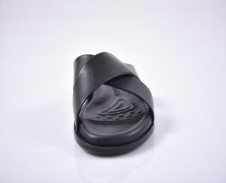 Мъжки чехли естествена кожа ортопедична стелка естествен хастар черни EOBUVKIBG