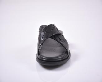 Мъжки чехли естествена кожа  черни EOBUVKIBG