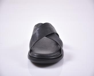 Мъжки чехли естествена кожа  черни EOBUVKIBG