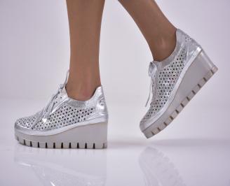 Дамски обувки естествена кожа сребристи EOBUVKIBG