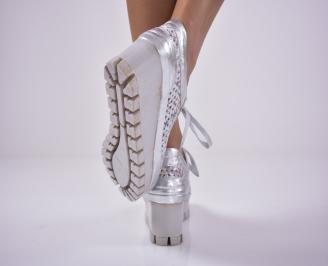 Дамски обувки естествена кожа сребристи EOBUVKIBG 3