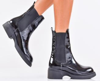 Дамски боти естествен лак черни EOBUVKIBG