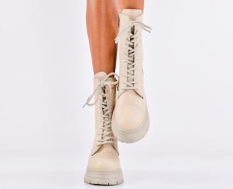 Дамски боти естествена кожа бежови EOBUVKIBG