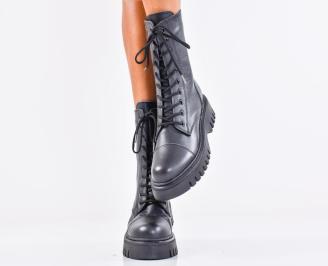 Дамски боти естествена кожа черни EOBUVKIBG