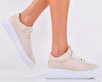 Дамски сникърси естествена кожа бежови EOBUVKIBG