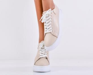 Дамски сникърси естествена кожа бежови EOBUVKIBG