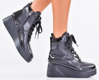 Дамски боти на платформа естествена кожа черни EOBUVKIBG