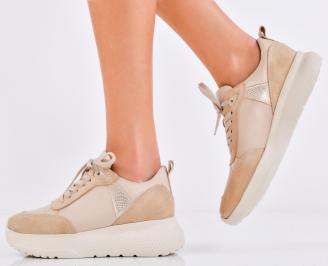 Дамски сникърси естествена кожа бежови EOBUVKIBG