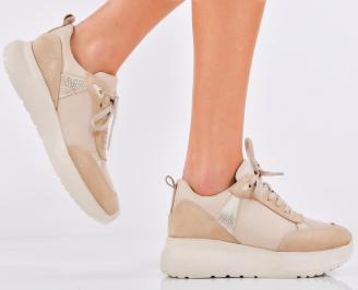 Дамски сникърси естествена кожа бежови EOBUVKIBG