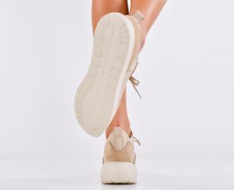 Дамски сникърси естествена кожа бежови EOBUVKIBG