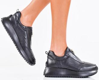 Дамски сникърси естествена кожа черни EOBUVKIBG