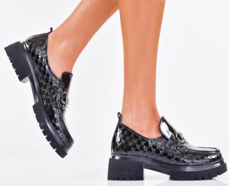 Дамски обувки естествен лак черни EOBUVKIBG