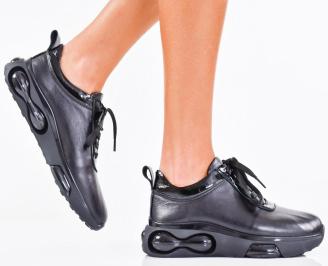 Дамски сникърси естествена кожа черни EOBUVKIBG