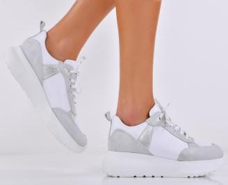 Дамски сникърси естествена кожа бели EOBUVKIBG