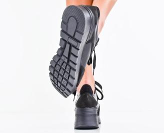 Дамски сникърси естествена кожа черни EOBUVKIBG