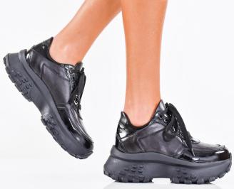 Дамски сникърси естествена кожа черни EOBUVKIBG