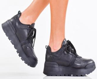 Дамски сникърси естествена кожа черни EOBUVKIBG