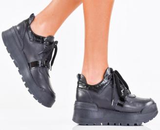 Дамски сникърси естествена кожа черни EOBUVKIBG