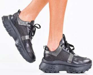 Дамски сникърси естествена кожа черни EOBUVKIBG