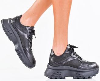 Дамски сникърси естествена кожа черни EOBUVKIBG