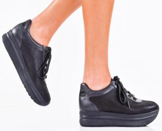 Дамски сникърси естествена кожа черни EOBUVKIBG