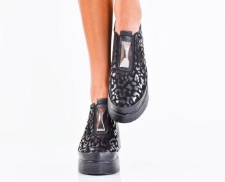 Дамски сникърси естествена кожа черни EOBUVKIBG